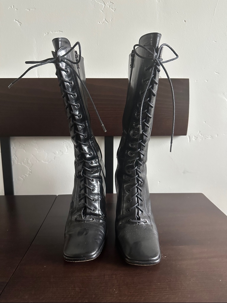 Authentic Prada Black Lace-Up Mid-Calf Women's Boots